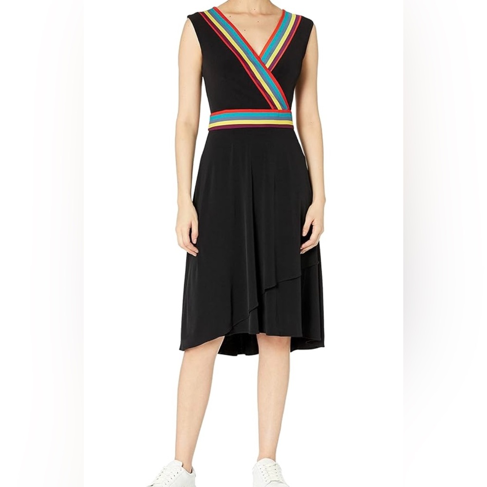 Catherine Malandrino Black  Dress Multi Color Trim Sporty  NEW SZ S  NWT